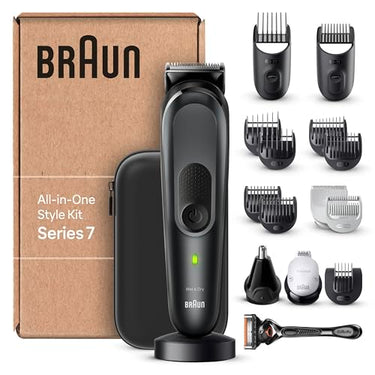 Braun All-In-One Bartpflege Bodygroomer Set, 17-in-1 Barttrimmer/Bartschneider, Trimmer/Haarschneider Herren, Haarschneidemaschine, 100 Min. kabellose Laufzeit, MGK7491 im Sale